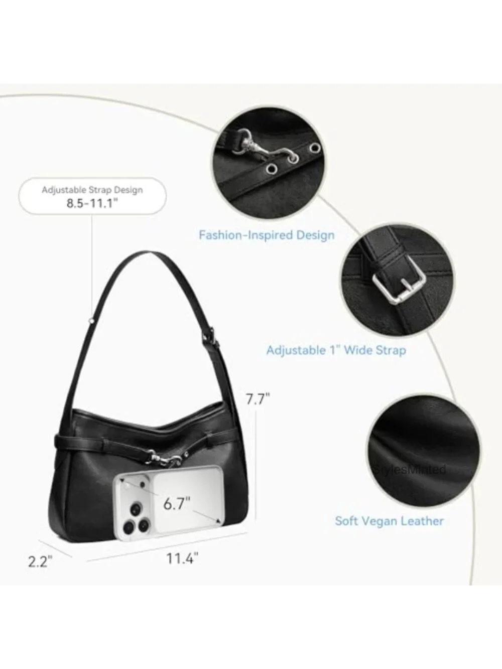 Medium Vegan Leather Shoulder Handbag Hobo Purse with Adjustable Strap